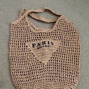 Designer inspired - Beige Crochet Market Tote-open to offer